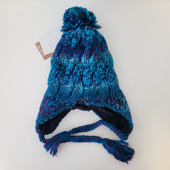 Blue Beanie Toque, Pompom Hat, Gloves, Scarf, Cable Knit Warm Matching Set - Picture 2 of 11